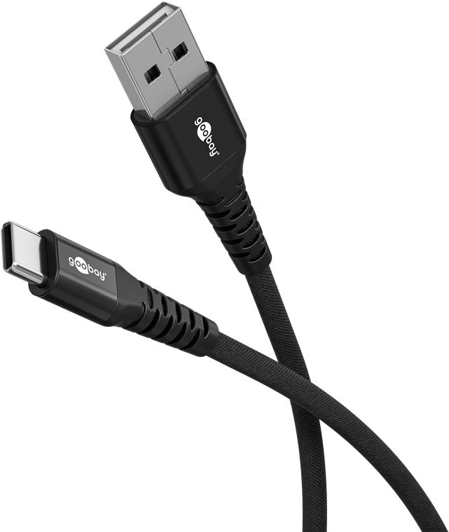 Cavo tessile USB-C a USB-A supermorbido con connettori in metallo 1 m nero Cavo tessile USB-C a USB-A supermorbido con connettori in metallo 1 m nero